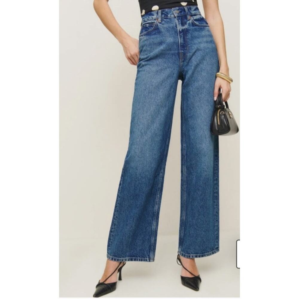 Reformation Women's Wes High Rise Wide Leg Jeans Blue Denim 32